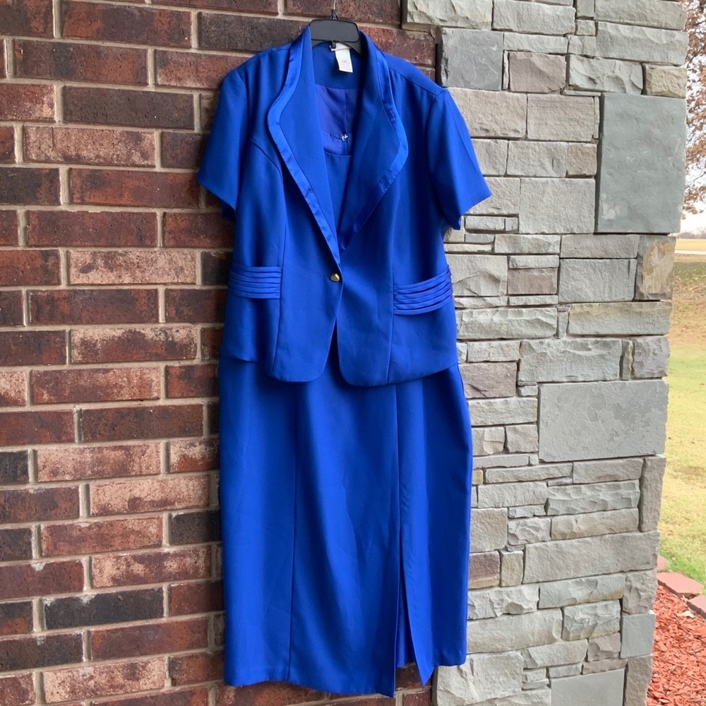 Mosaic Blue 2-Pc Lined Dress Blazer Set 20W